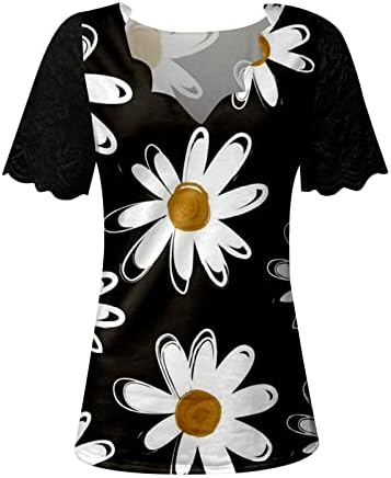 Femei cu mânecă scurtă de adâncime v gât de flori grafice tricou top tricou toamna vara tricou pentru doamne vz vz