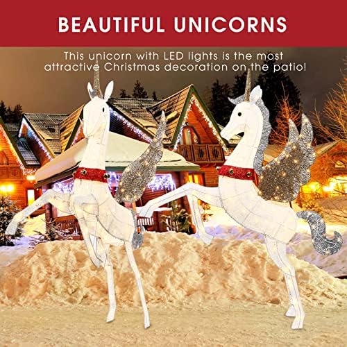 4,7ft decorațiuni în curte în aer liber Unicorn de Crăciun, dovadă de vreme luminată de Crăciun Pegasus cu 140 de lumini LED