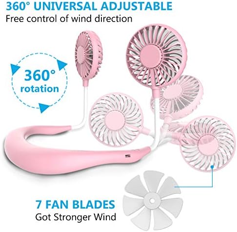 Wowgo Hand Free Mini USB Fan personal - design pentru căști portabile reîncărcabile, ventilator pentru gât purtabil, flux de