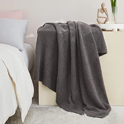 Cymula super moale tricot aruncat pătură cu două dimensiuni întunecate de culoare gri-lumină, pluș fuzzy pufos pături confortabile
