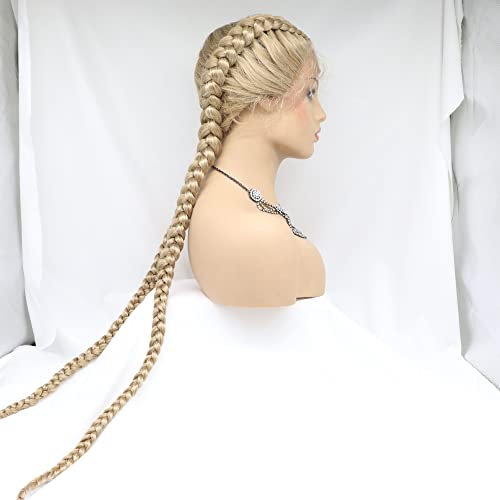 xiweiya Mixed Blonde Double Braids Perucă Împletită manual din dantelă sintetică cutie frontală peruci împletite cu păr pentru
