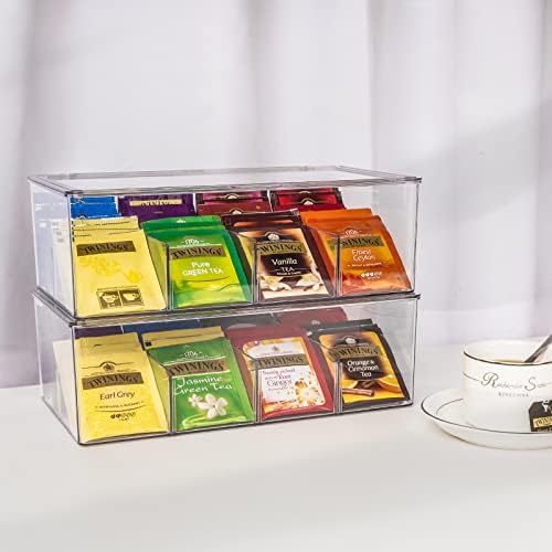2 Pack Puricon Plastic ceai sac Organizator clar ceai sac titular cu capac pachet cu 2 Pack Skinny poate bea Dispenser organizator