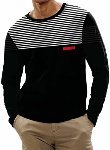 DPPA MENS Fashion Casual Sport Sporturi cu dungi Tricou digital Tricou cu gât rotund tricouri cu mânecă lungă cămăși pentru