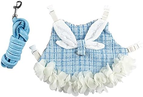 Set de lesă pentru hamuri de iepure - rochie de bumbac respirabil pentru mersul pentru evacuare dovadă harnașă moale cu cataramă
