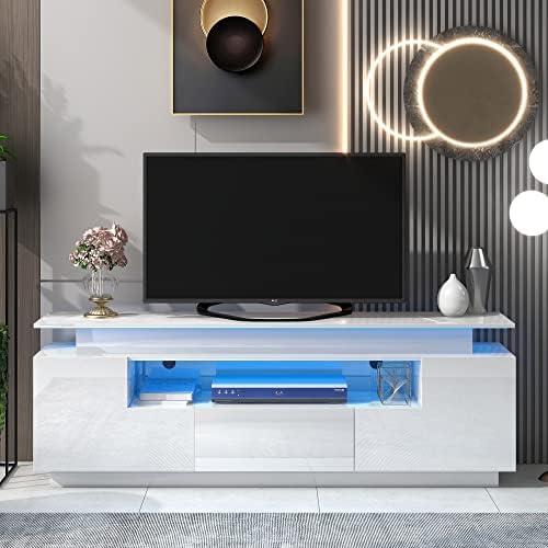 Kuikui Modern, elegant Stand TV funcțional, cu lumini LED care se schimbă în culori, Centrul de divertisment Universal, dulap