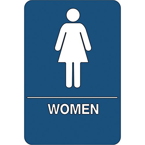Toaleta pentru femei Semn din Plastic compatibil ADA, 9 x 6, Albastru / alb, 1 / fiecare