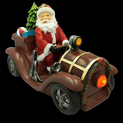 Bestpysanky Santa conducând o figurină cu LED -uri auto de epocă de 10,5 inci lungime